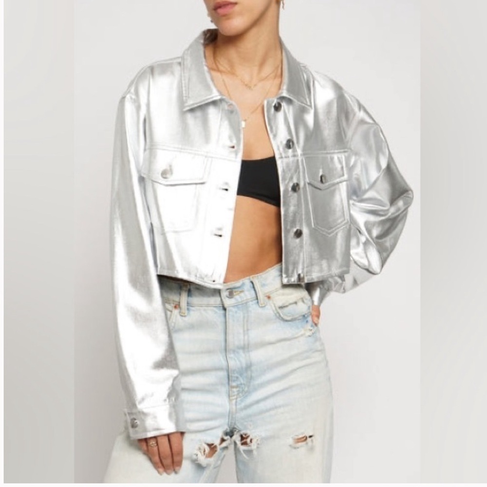 Zara metallic denim cropped jacket